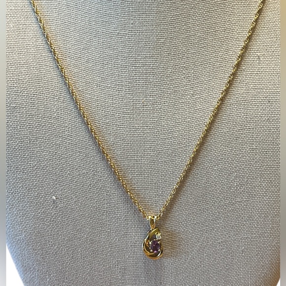Gold Toned Necklace with Amethyst Rhinestone - Picture 2 of 3